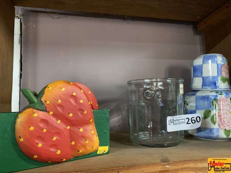 Strawberry Decoration, Glass Jar, and Floral Patterned Vase image
