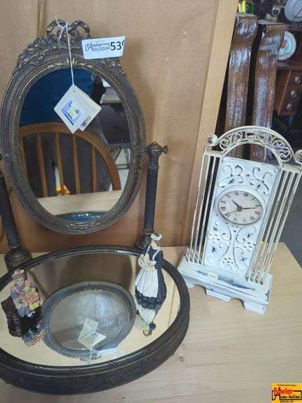 Assorted Home Decor Items: Mirror, Clock, Trinket Box & Figurines image