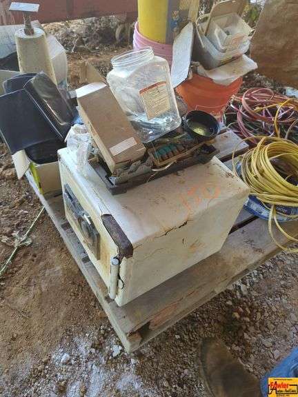 Pallet Lot With Personal Safe & Buckets Of Miscellaneous (wiring is not included) image