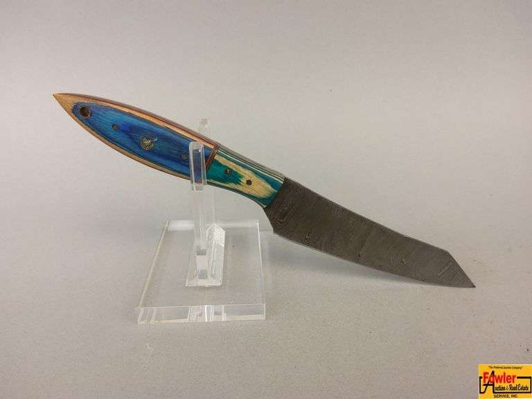 Handcrafted Damascus Style Steel Knife with Colorful Wooden Handle image