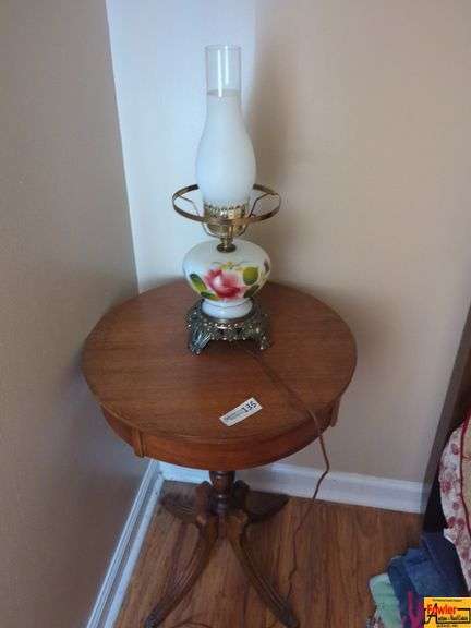 Parlor Table with Floral Hurricane Lamp image
