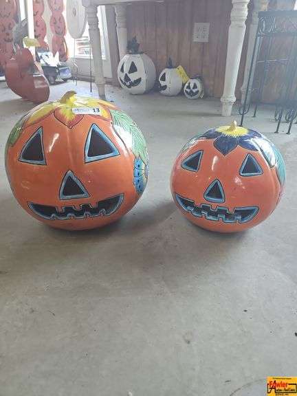 Set of 2 Decorative Ceramic Halloween Pumpkins image