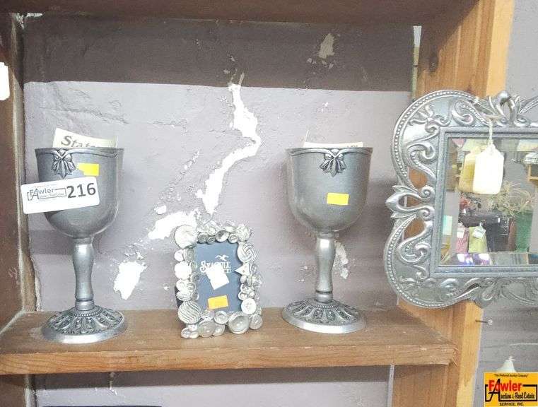 Pewter Goblets, Mirror, and Shell Frame Collection image