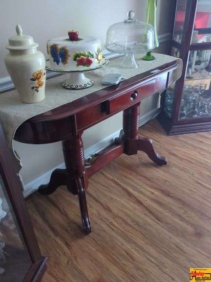 Mahogany Finish Console Table with Drawer (contents on top are not included) image