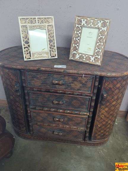 Woven Accent Cabinet with Two Carved Picture Frames image