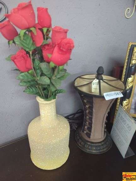 Picture Frame, Table Lamp, Vase with Flowers image