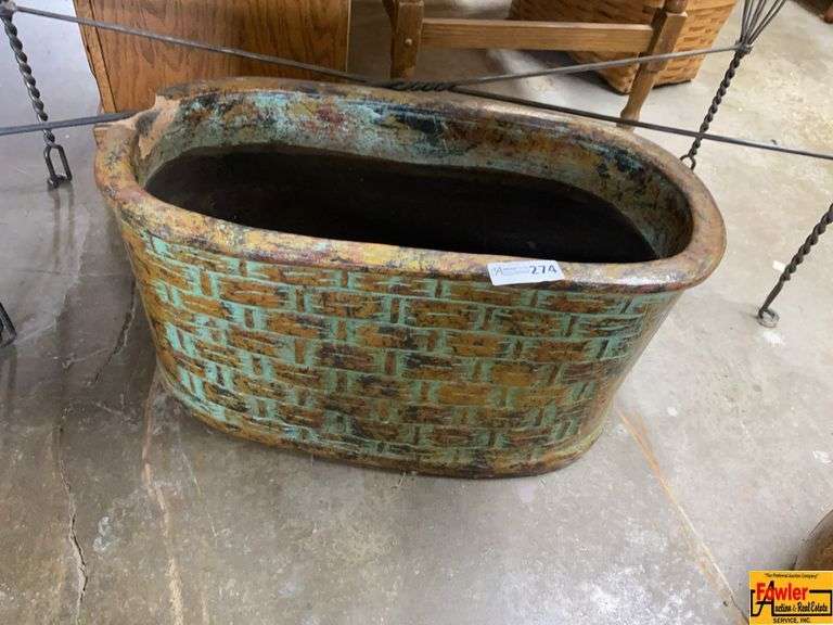 Distressed Glazed Ceramic Oval Planter image