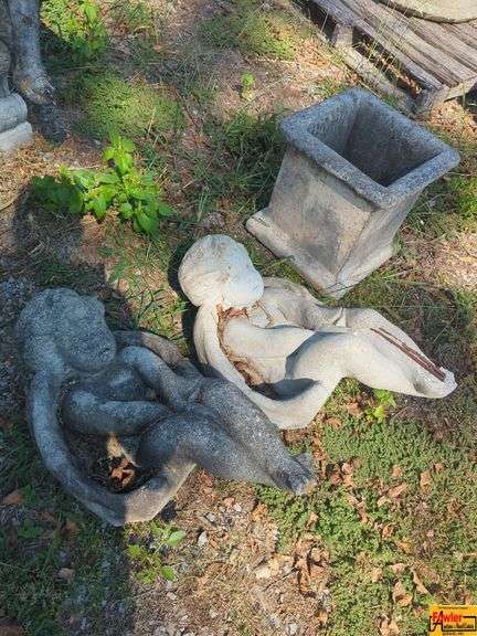 Concrete Cupid Statue Pair and Planter image
