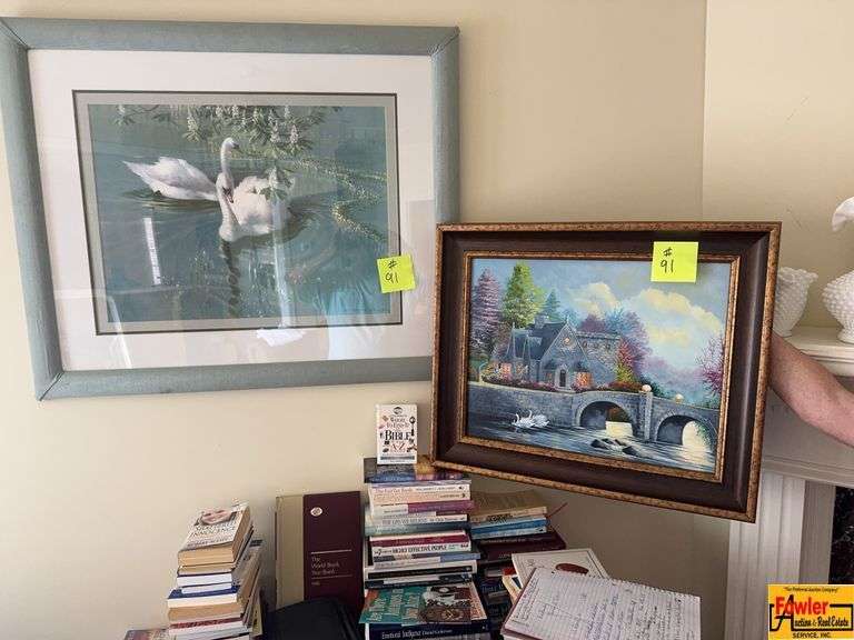 Framed Prints Of Swans & Lighted Cabin image