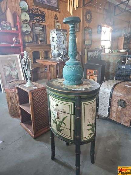 Painted Floral Side Table with Accent Candlestick image