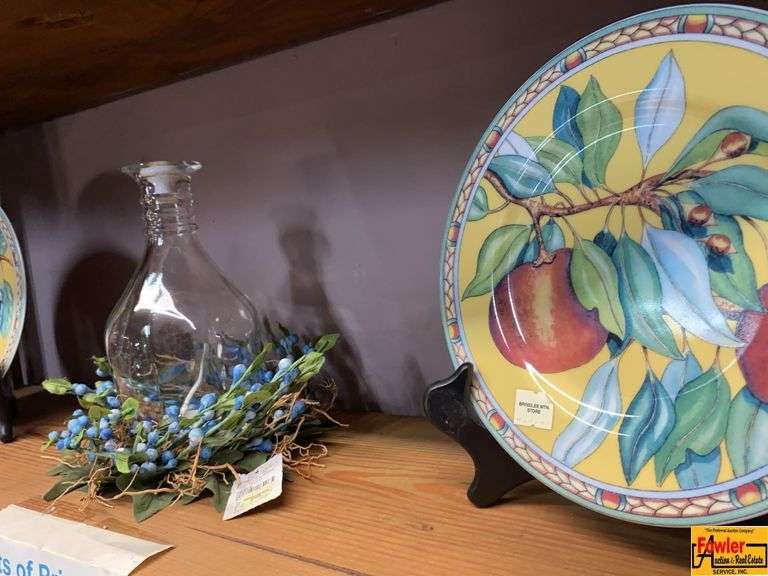 Decorative Plates and Clear Glass Bottle with Wreath image