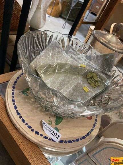 Cut Glass Bowl with Round Wooden Board image