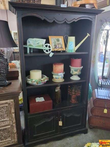 Black Painted Wood Bookcase Display Cabinet (Contents not Included) image