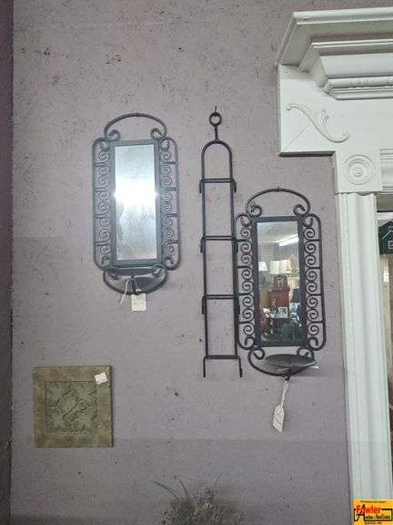 Wrought Iron Wall Decor Set - Mirror Sconces and Hook Rack image