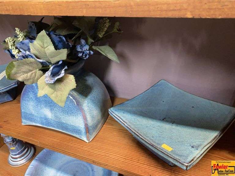 Blue Ceramic Vase and Plate Set image