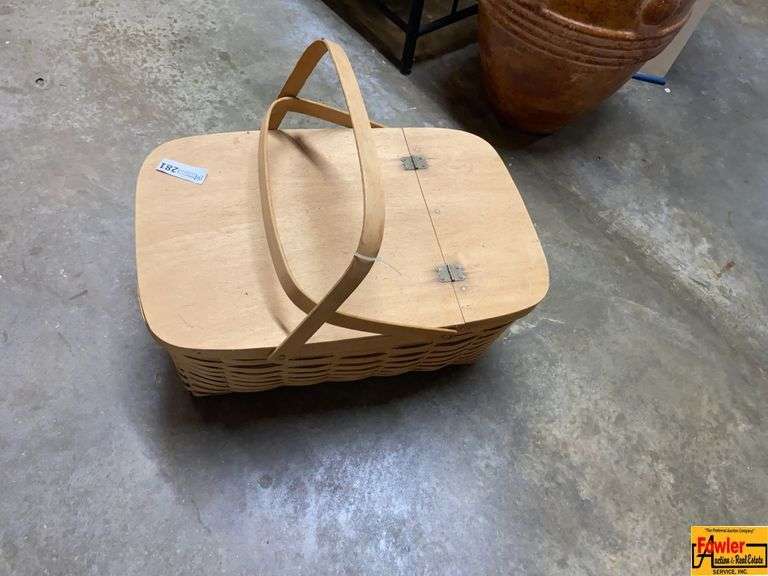 Woven Picnic Basket with Wooden Lid image
