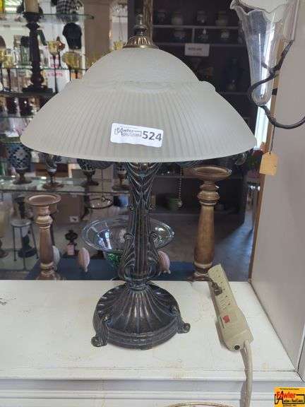 Ornate Table Lamp with Fluted Glass Shade image