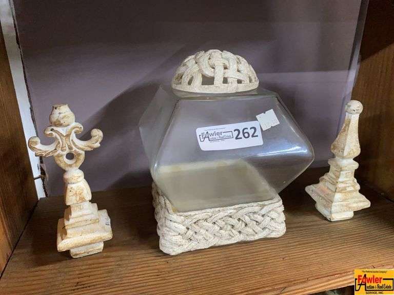 Decorative Glass Jar with Woven Base and Finials image