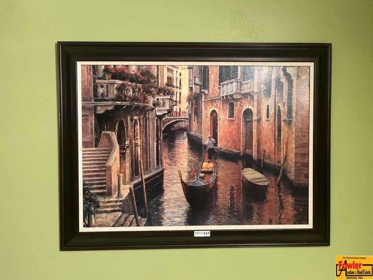 Framed Print Of Gondola & Farm Girl Feeding Ducks image
