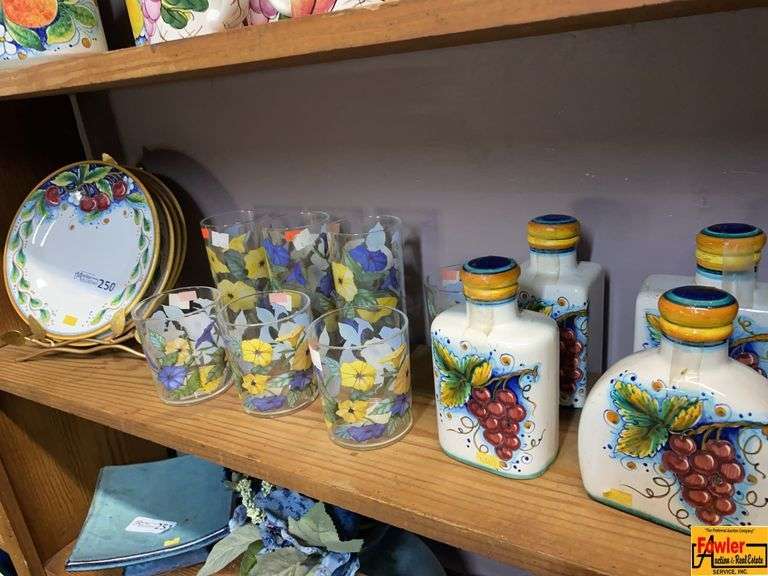Floral Tumblers, Hand Painted Bottles, and Cherry Plates image