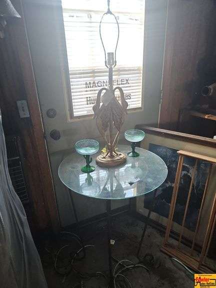 Glass Top Accent Table with Lamp and Stemware image