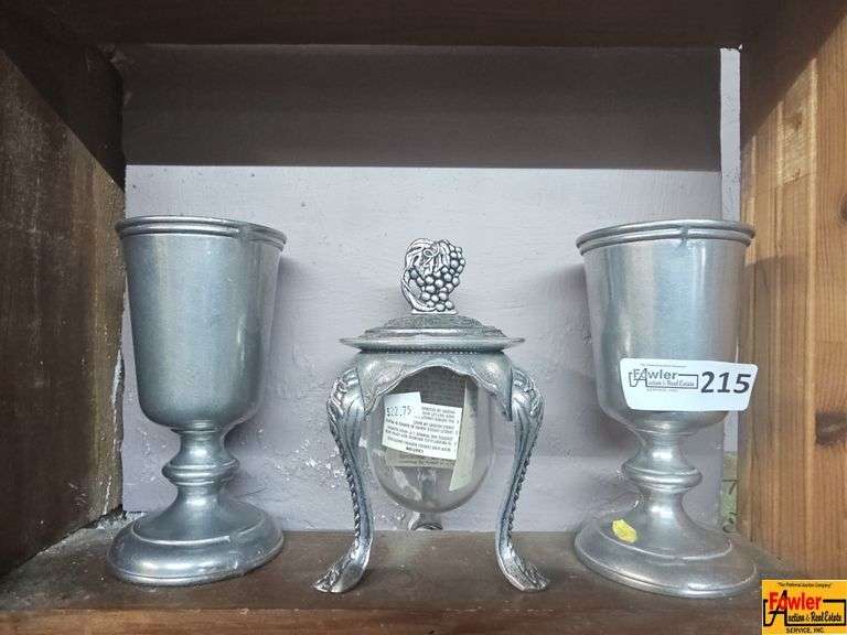 Pewter Goblet and Candle Holder Set image
