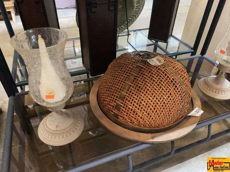 Glass Pedestal Candle Holder and Decorative Basket image