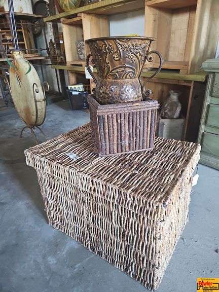Decorative Planter with Wicker Box and Storage Basket image