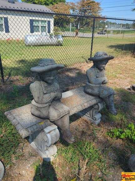 Concrete Garden Bench with Two Figurines image