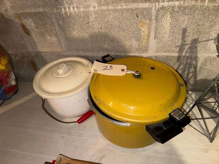 1 - Enamel Pot - 1 - Metal Pot - 10 in. Diameter- 16 in. Diameter