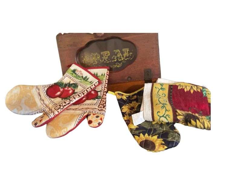 Wooden Bread Box with 5 Oven Mittens image