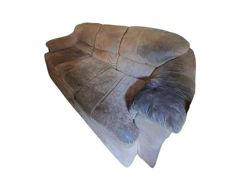 Brown Suede Like Material 92", Rocker Recliner Brown Corduroy-like Material, Sleeper Sofa 70" Cream Background with Orange, Yellow and Green Floral Design image