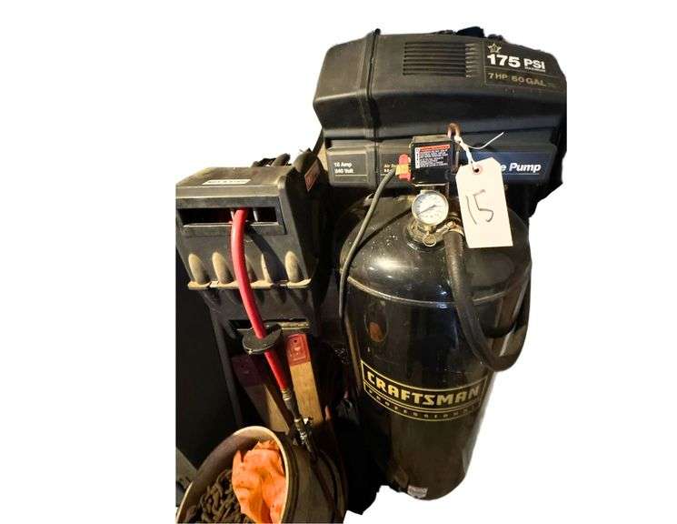 Craftsman Professional Air Compressor - 60 Gallon - 15 Amp - 240 Volt - 175 PSI - 2 Stage Oil Free Pump - With Reel and Hose image