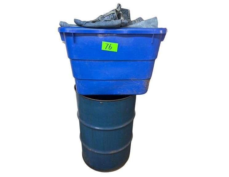 Plastic Tote - Metal Drum Full Of Men’s Jeans image