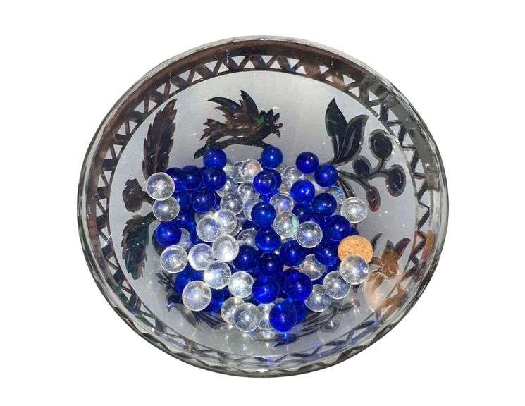 Giordano Christmas Platter - Matching Bucket & Glasses - Blue & White Marbles image