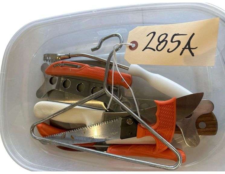 Plastic Bin Of Butchers Knives image