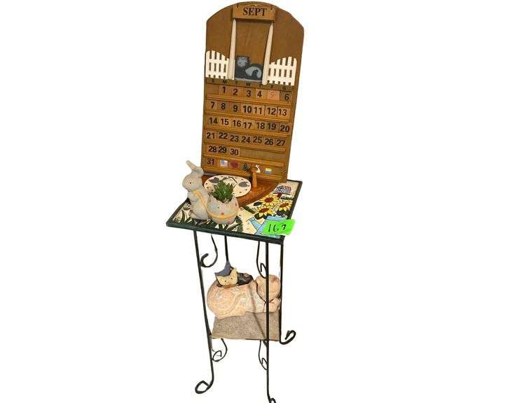 Tile Top Plant Stand - Wooden Calander - Bunny and Kitty image