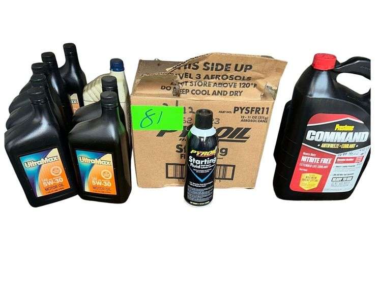 Contents On Shelf- Oil - Starting Fluid- Antifreeze image