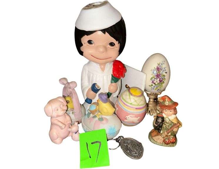 Easter Trinkets & Decorative Eggs - Pig Figurines - Ceramic Graduation Figurine - Tallest 6" image