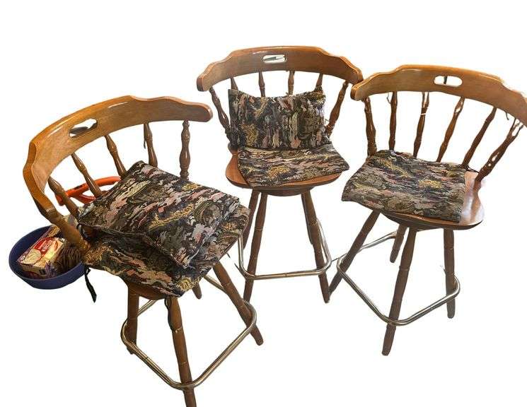 3 Wooden Swivel Counter Height Chairs w/ Metal Footrest image