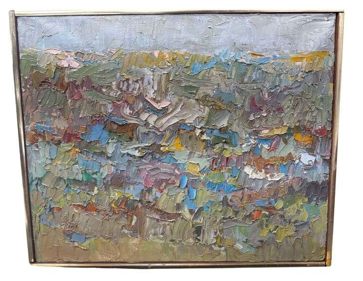 Lois Kaufman Abstract Landscape - Heavily Textured Oil on Canvas - Framed - 23” x 20”