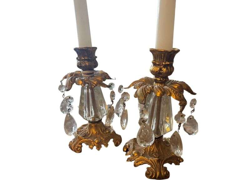 Lovesky and Lovesky Crystal and Brass Candle Holders image
