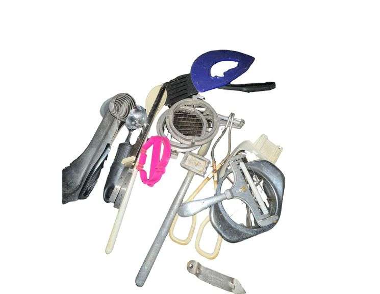 Entire Contents on Top of Kitchen Counter Including Pots, Pans, Jars, Ice Cream Boats, Sunbeam Hand Mixer, Loaf Pans image