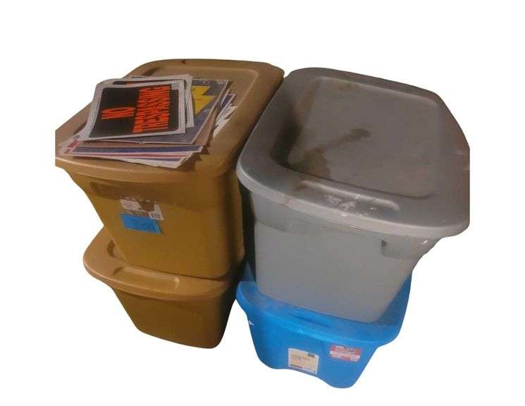 4 Storage Containers Contents Included- Various Signs - Plumbing Supplies image