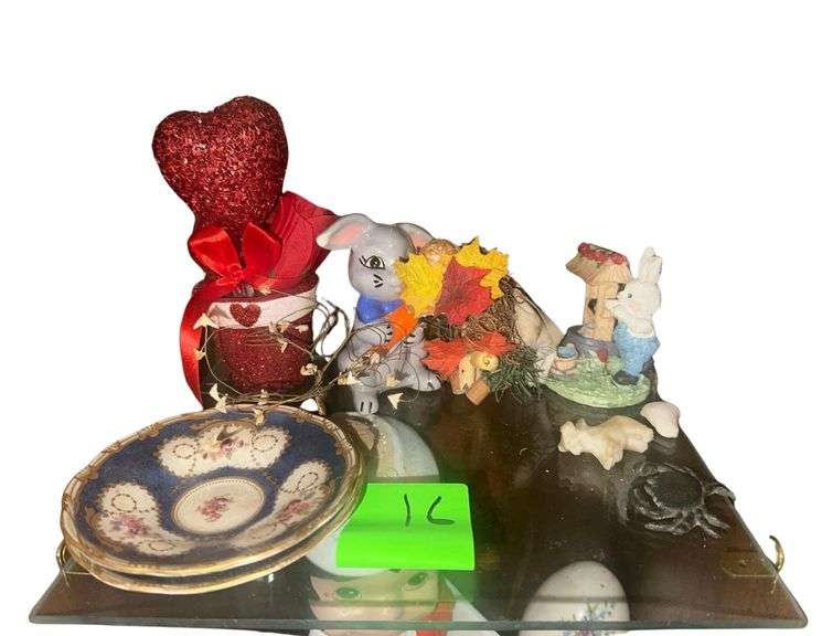Bunny Figurines - 2 Chescent England Saucers - Small Crab and Cow Tchotchkes image