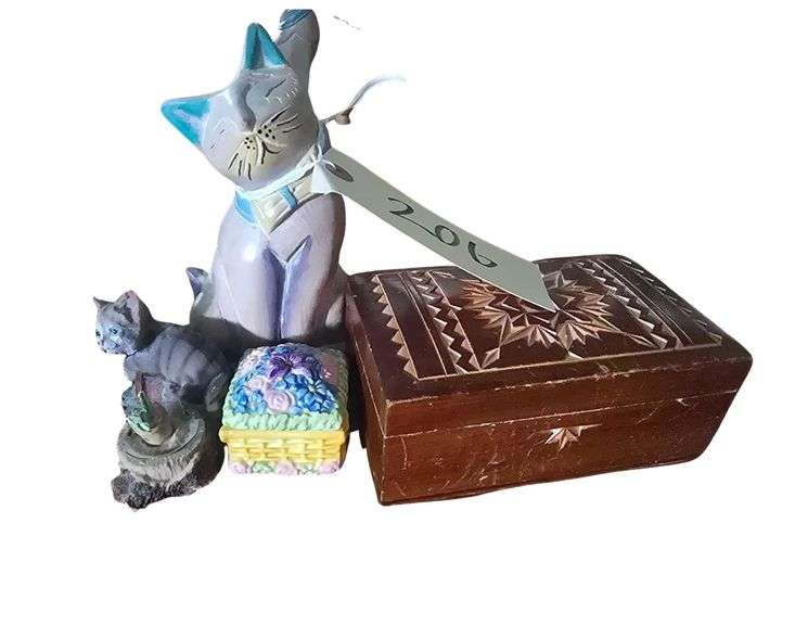 Small Wooden Box 6x4x2.5in and Ornate Cats image