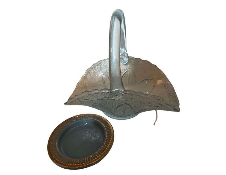 Princess House Blue Bridal Basket and Blue and Gold Ash Tray image