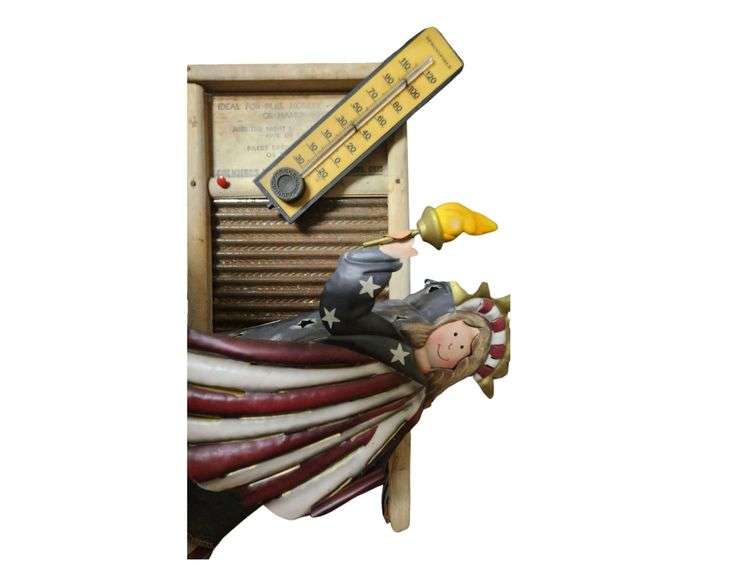 Vintage Thermometer - Wash Board - Metal 4 th of July Decoration image