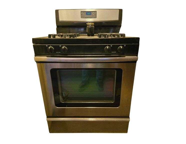 Whirlpool Gas Range. 4 Burner. Accubake. 30 in. L x 28 in. D x 47 in. H. Must Bring Proper Tools and Manpower for Removal image
