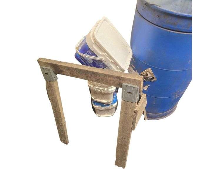 Wooden Saw Horse - Jumper Cable - Plastic Drum image